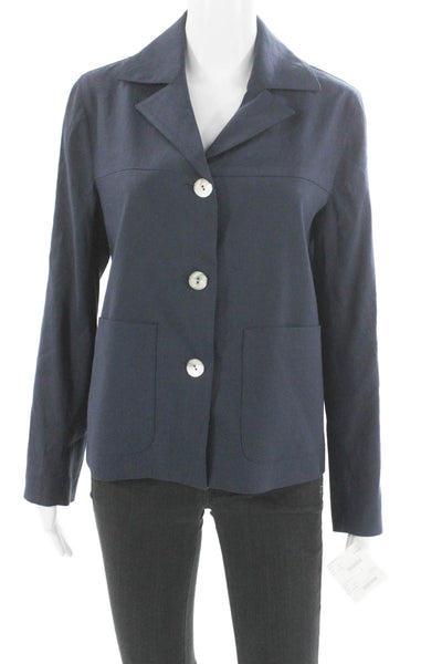 Estelle & Finn Women Basic Linen Jacket Blue Long Sleeve Button Size 2