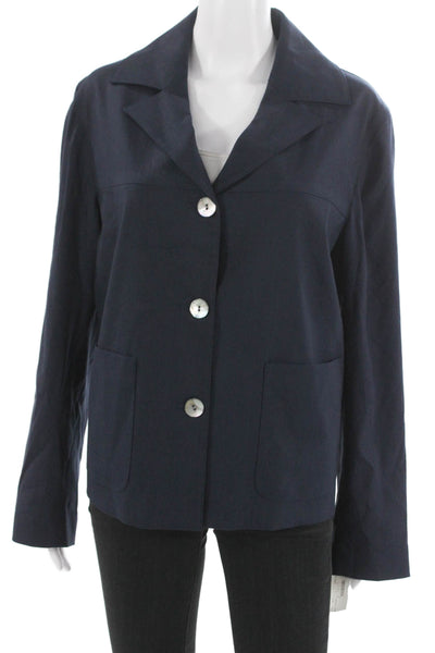 Estelle & Finn Womens Blue Linen Solid Button Long Sleeve Blazer Size 10