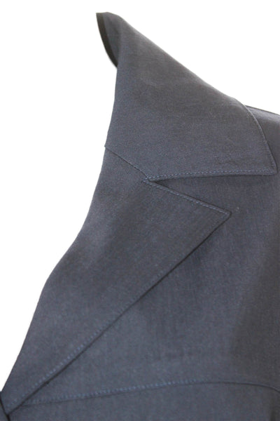 Estelle & Finn Womens Blue Linen Solid Button Long Sleeve Blazer Size 10