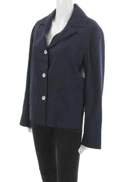 Estelle & Finn Womens Blue Linen Solid Button Long Sleeve Blazer Size 10