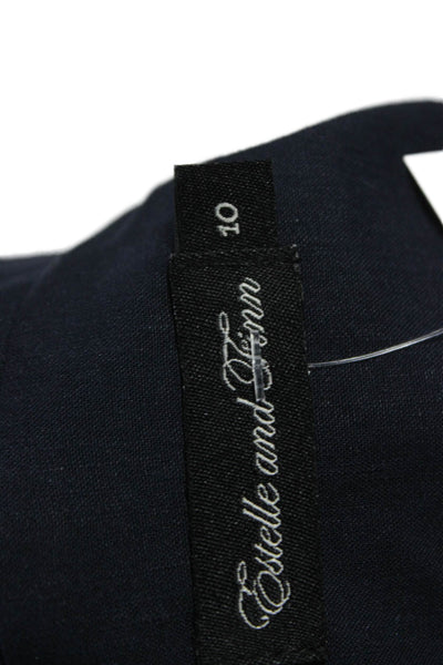 Estelle & Finn Womens Blue Linen Solid Button Long Sleeve Blazer Size 10