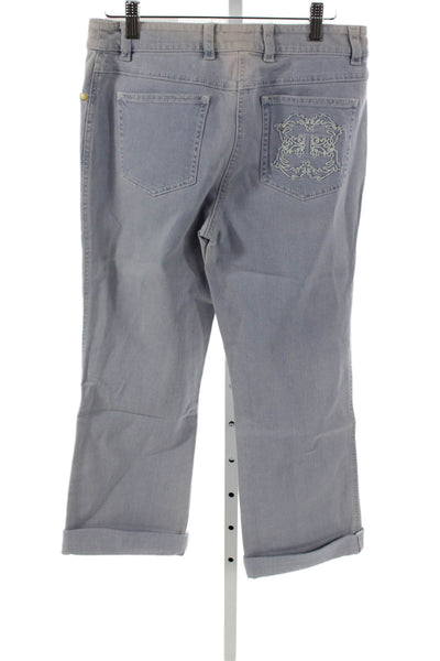 Escada Women Straight Jeans Gray Cotton Button Inseam 23in Size 36