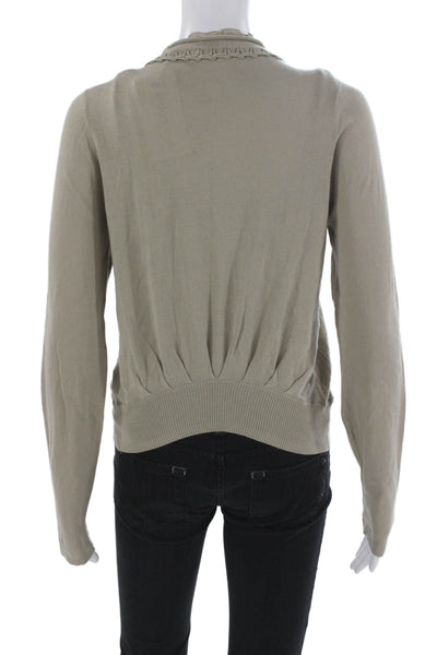 Elie Tahari Women Beige V-Neck Cotton Solid Long Sleeve Cardigan Petite Size S