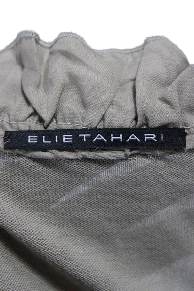 Elie Tahari Women Beige V-Neck Cotton Solid Long Sleeve Cardigan Petite Size S