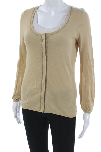 Tahari Women Cardigan Long Sleeve Cotton Beige Size S