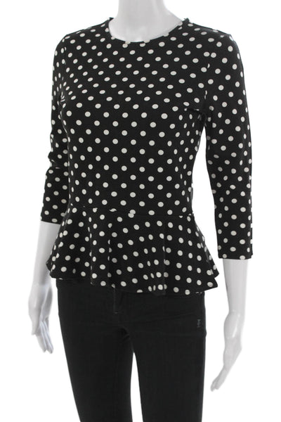 Lauren Ralph Lauren Women Black Polka Dot Blouse 3/4 Sleeve Size XS