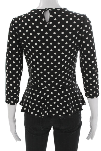 Lauren Ralph Lauren Women Black Polka Dot Blouse 3/4 Sleeve Size XS