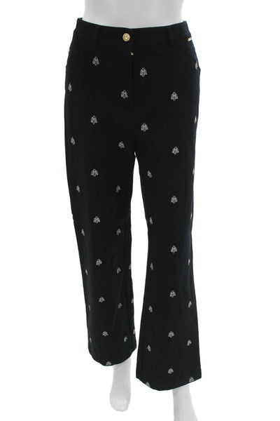 St. John Sport By Marie Gray Womens Black Animal Print Cropped Pants Size 8