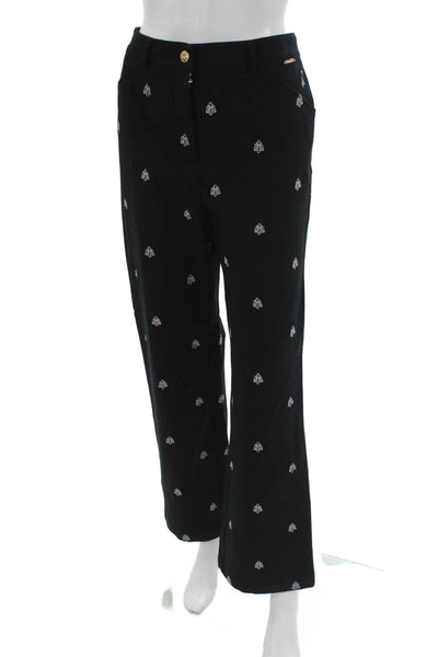 St. John Sport By Marie Gray Womens Black Animal Print Cropped Pants Size 8