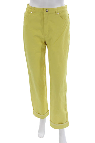 Escada Women Yellow Cotton Pants Button Inseam 28 Size 36