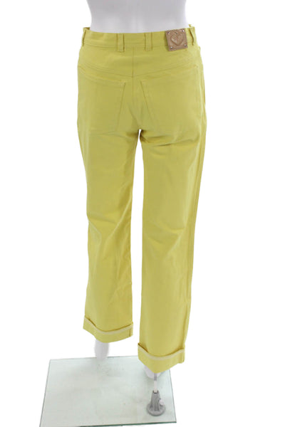 Escada Women Yellow Cotton Pants Button Inseam 28 Size 36
