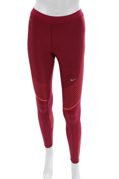 Nike Women Compression Leggings Red Striped Polyester Pull On Size XS