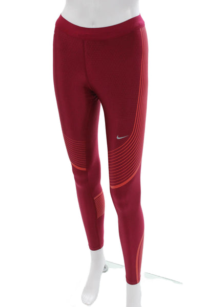 Nike Women Compression Leggings Red Striped Polyester Pull On Size XS