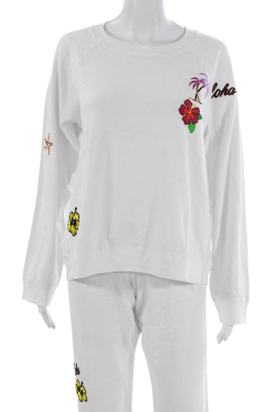 Monrow Women Tropical Floral Polyester Tracksuit Sweatpants White Size L