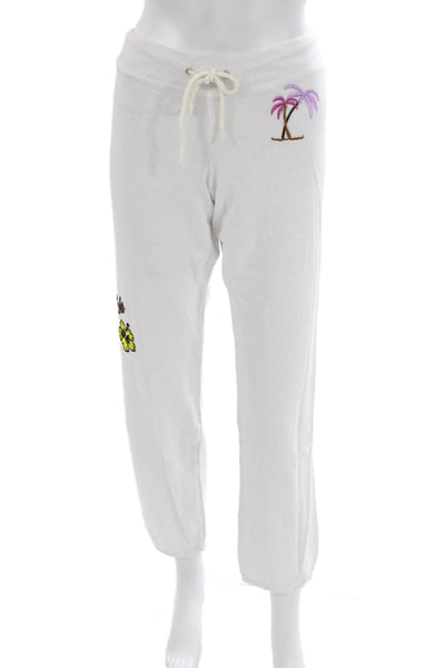 Monrow Women Tropical Floral Polyester Tracksuit Sweatpants White Size L