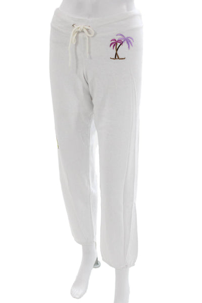 Monrow Women Tropical Floral Polyester Tracksuit Sweatpants White Size L