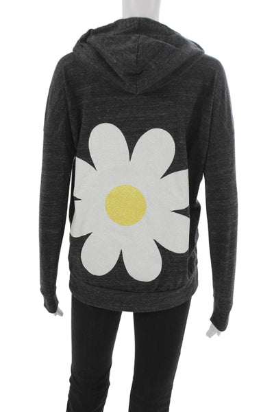 Hipchik Couture Womens Full Zip Floral Hooded Gray Polyester Hoodie Size S