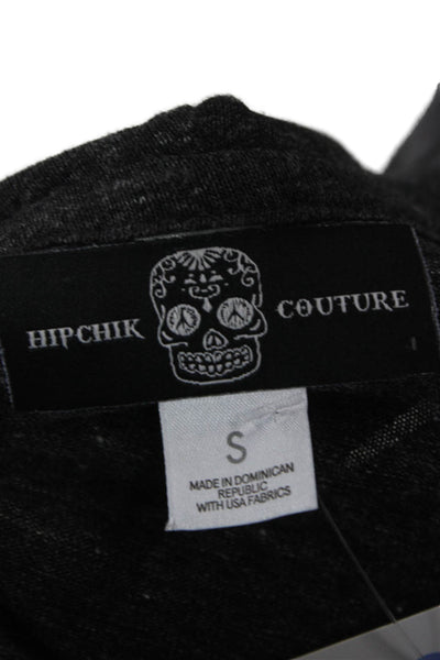 Hipchik Couture Womens Full Zip Floral Hooded Gray Polyester Hoodie Size S