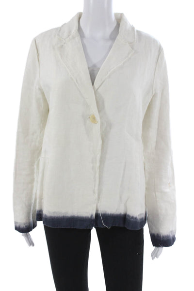 Kes Womens Linen Blazer White Button Long Sleeve Size M
