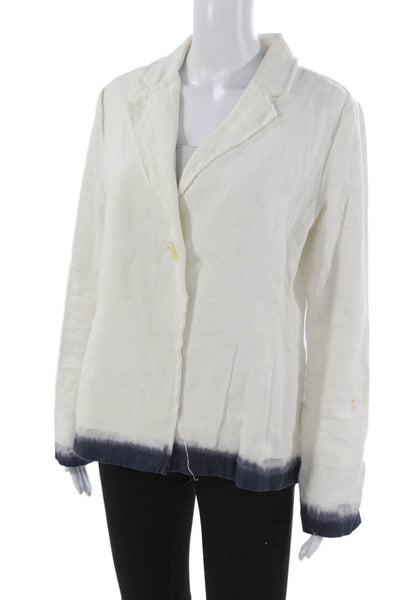 Kes Womens Linen Blazer White Button Long Sleeve Size M