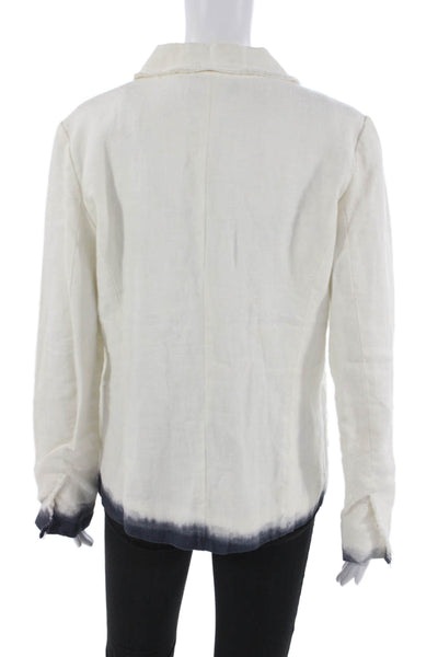 Kes Womens Linen Blazer White Button Long Sleeve Size M