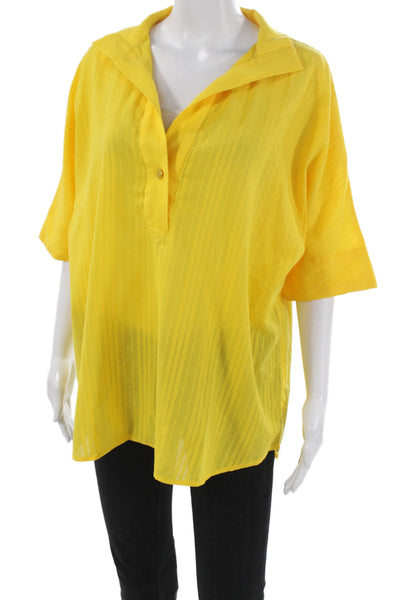 Draper James Women Yellow Cotton Striped Collared 3/4 Sleeve Tunic Size S
