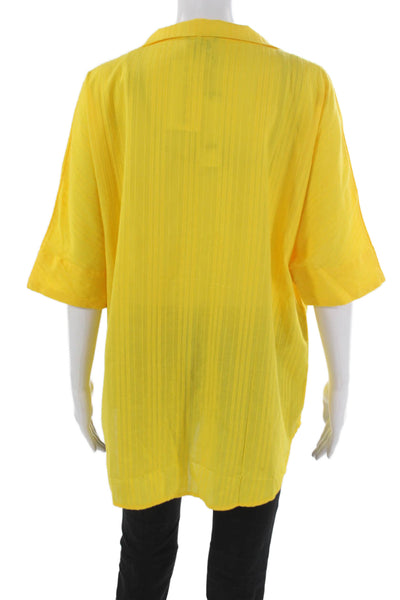 Draper James Women Yellow Cotton Striped Collared 3/4 Sleeve Tunic Size S