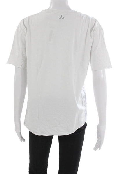 Alo Womens Basic White Cotton Crew Neck T-Shirt Short Sleeve Size S