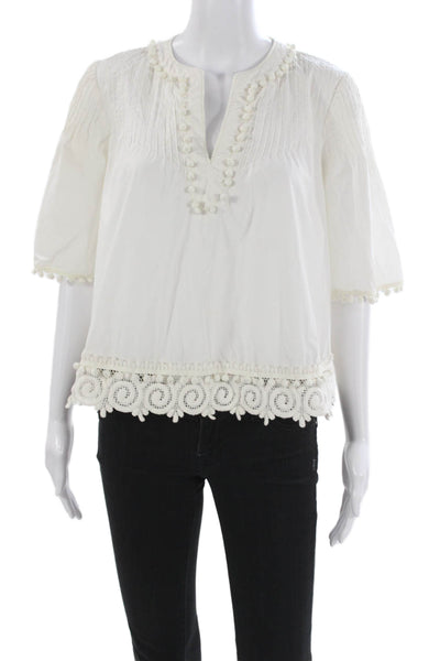 Derek Lam 10 Crosby Womens White Tunic Blouse V-Neck 3/4 Sleeve Cotton Size 2
