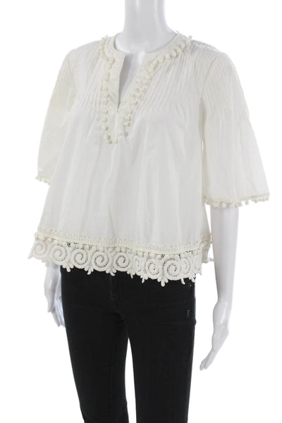 Derek Lam 10 Crosby Womens White Tunic Blouse V-Neck 3/4 Sleeve Cotton Size 2