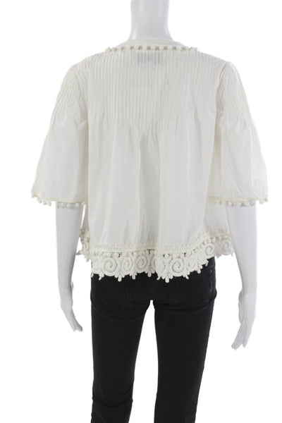 Derek Lam 10 Crosby Womens White Tunic Blouse V-Neck 3/4 Sleeve Cotton Size 2