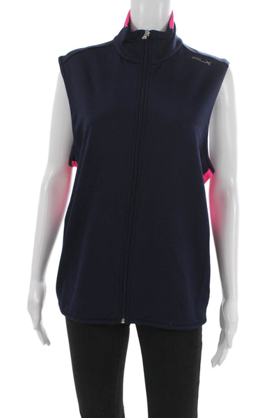 RLX Ralph Lauren Women Sleeveless Vest Blue Zip Nylon Round Neck Size XL