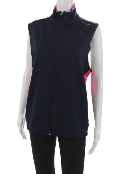 RLX Ralph Lauren Women Sleeveless Vest Blue Zip Nylon Round Neck Size XL