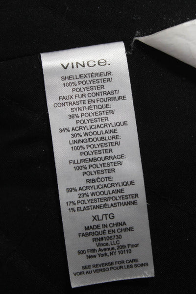 Vince Unisex Adults Black Parka Jacket Zip Polyester Size XL
