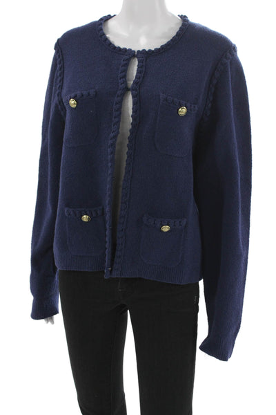 J Crew Womens Cotton Blue Cardigan Long Sleeve Round Neck Size XL
