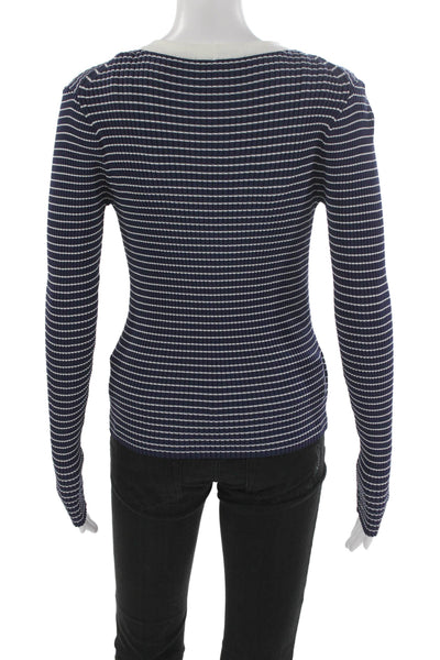 Staud Womens V-Neck Striped Viscose Cardigan Blue Long Sleeve Size L