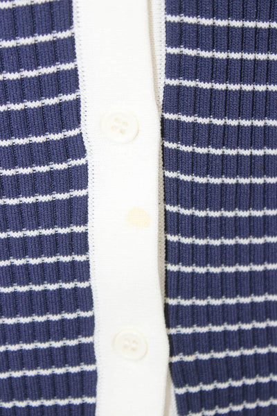 Staud Womens V-Neck Striped Viscose Cardigan Blue Long Sleeve Size L