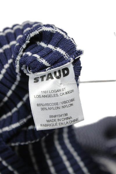 Staud Womens V-Neck Striped Viscose Cardigan Blue Long Sleeve Size L