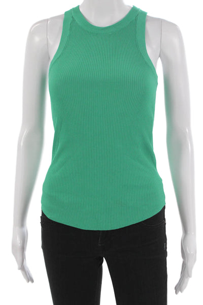 Zara Women Basic Sleeveless High Neck Tank Green Viscose Pullover Size S