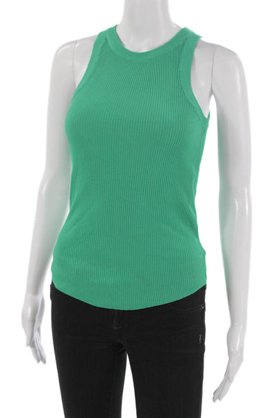 Zara Women Basic Sleeveless High Neck Tank Green Viscose Pullover Size S