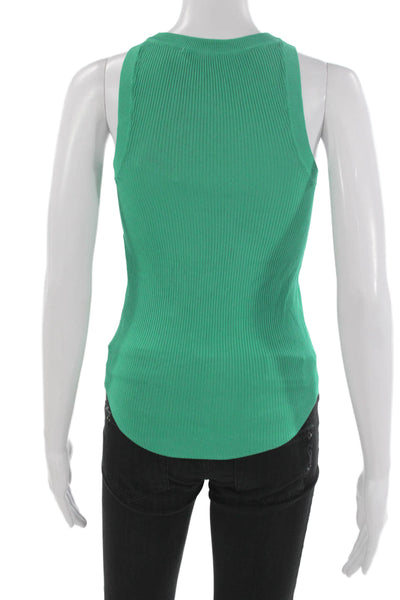 Zara Women Basic Sleeveless High Neck Tank Green Viscose Pullover Size S