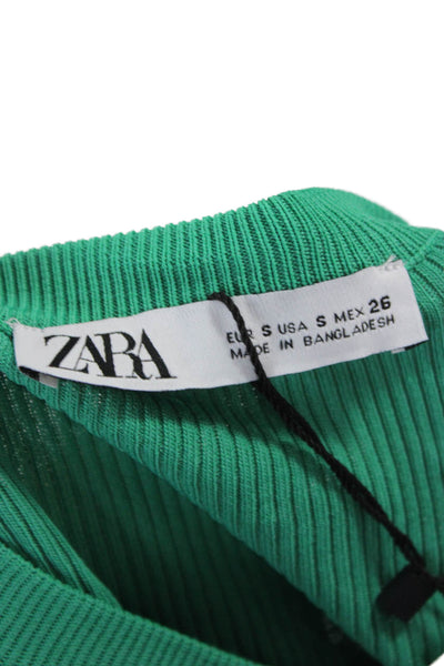 Zara Women Basic Sleeveless High Neck Tank Green Viscose Pullover Size S