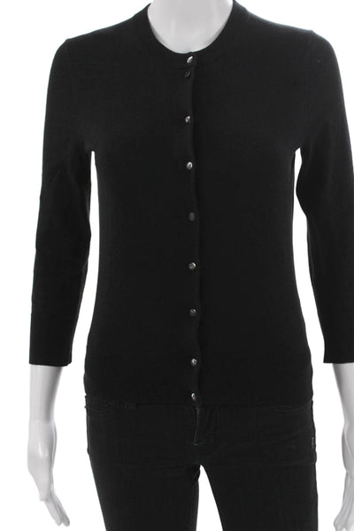 J Crew Women Cardigan Black 3/4 Sleeve Crewneck Cotton Size S