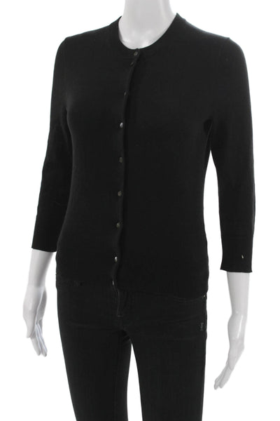 J Crew Women Cardigan Black 3/4 Sleeve Crewneck Cotton Size S