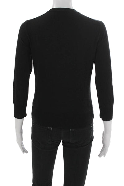 J Crew Women Cardigan Black 3/4 Sleeve Crewneck Cotton Size S