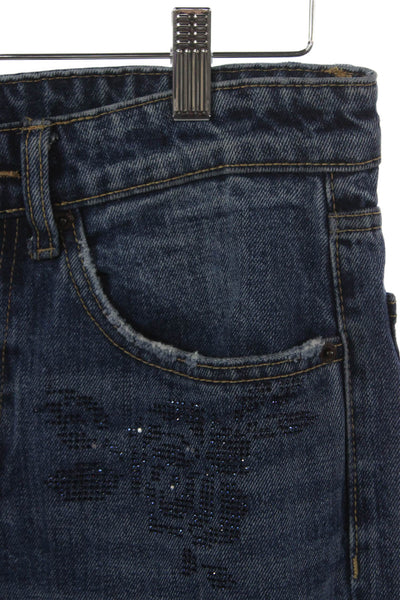 Zara Womens Straight Jeans Floral Blue 100% Cotton High Rise Inseam 26 Size 4