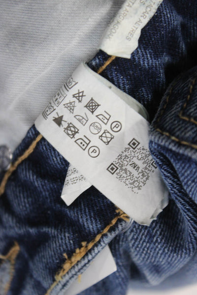 Zara Womens Straight Jeans Floral Blue 100% Cotton High Rise Inseam 26 Size 4
