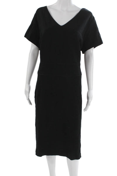 Sejour Womens Sheath Dress Black Rayon V Neck Short Sleeve Knee Length Size 16W