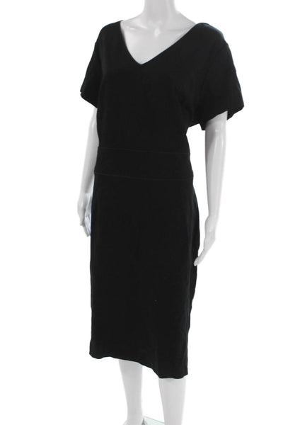 Sejour Womens Sheath Dress Black Rayon V Neck Short Sleeve Knee Length Size 16W