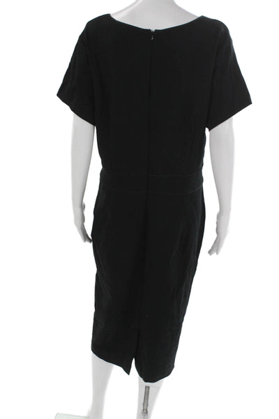 Sejour Womens Sheath Dress Black Rayon V Neck Short Sleeve Knee Length Size 16W